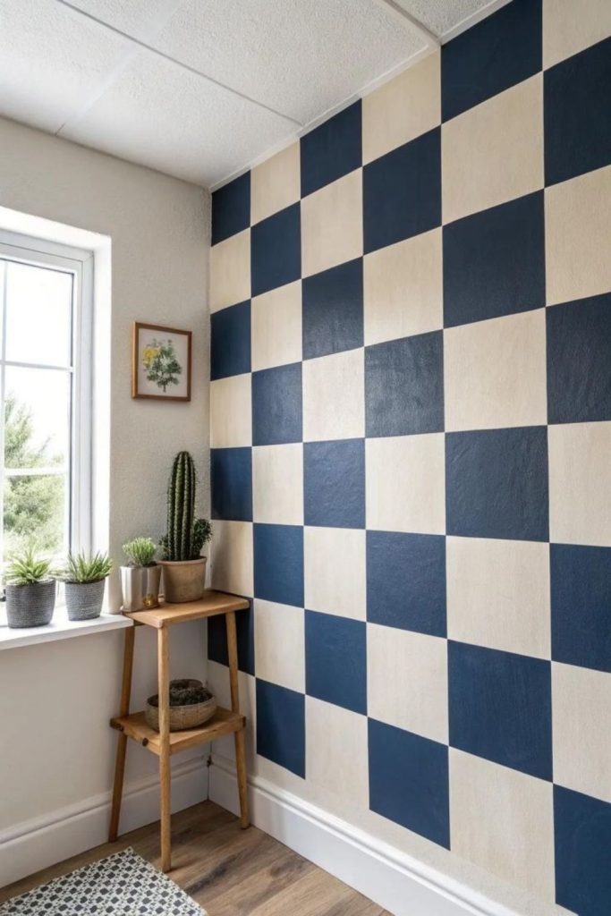 Checkerboard heritage dado rail wall.