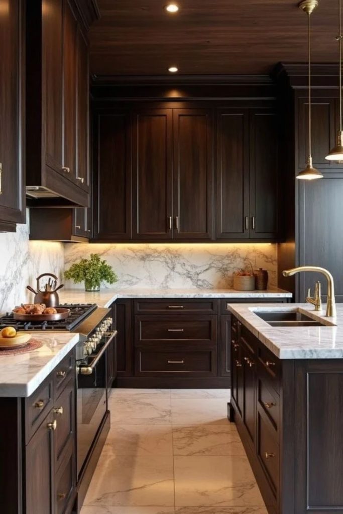 Classic elegant chocolate brown kitchen