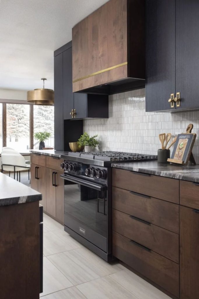 Industrial chocolate brown kitchen interior