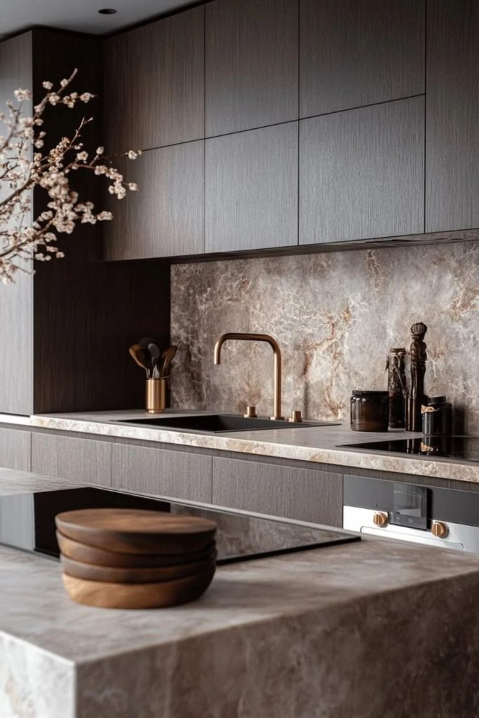 Japandi chocolate brown kitchen design