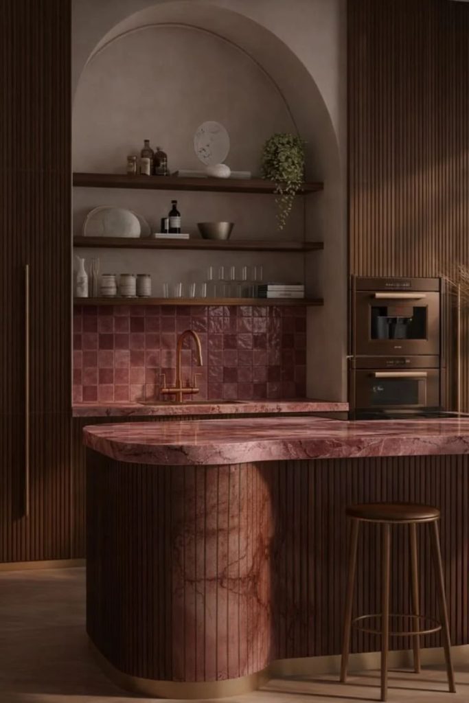 Chocolate brown and blush kitchen