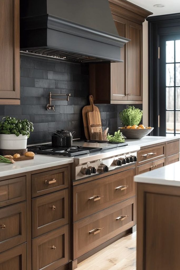 Chocolate walnut kitchen with elegance