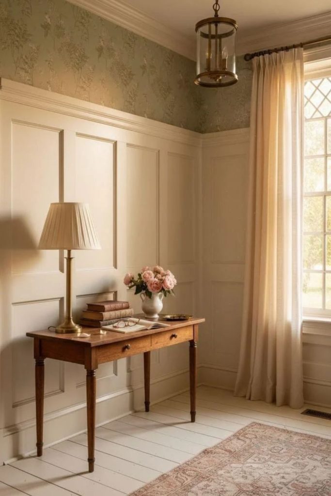 Classic cream wainscoting wall design