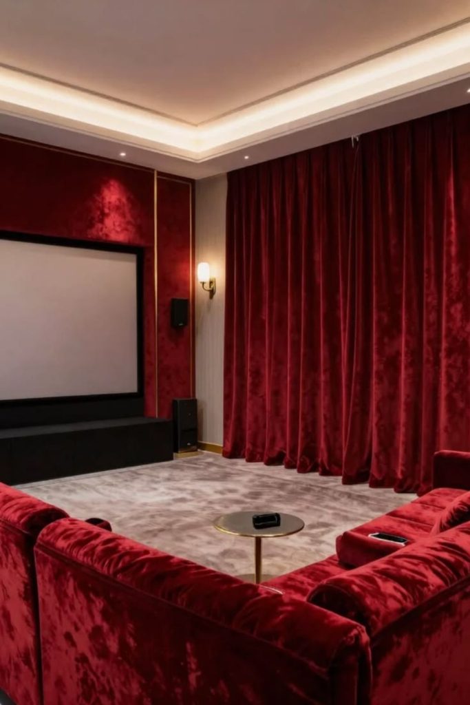Classic red curtain home theater.