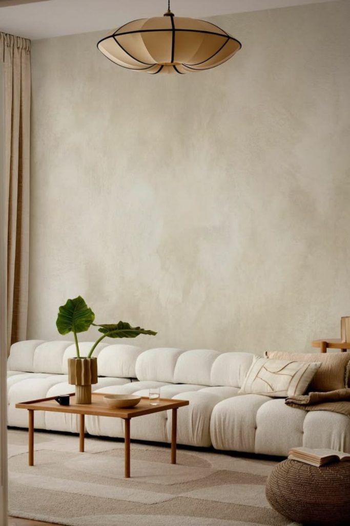 Cloudy greige contemporary limewash wall.