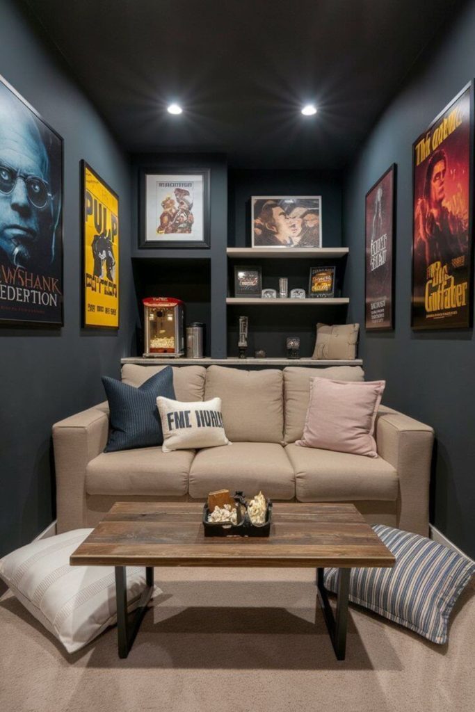 Compact apartment home cinema setup.