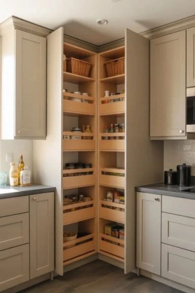 Compact corner pantry with clever storage.