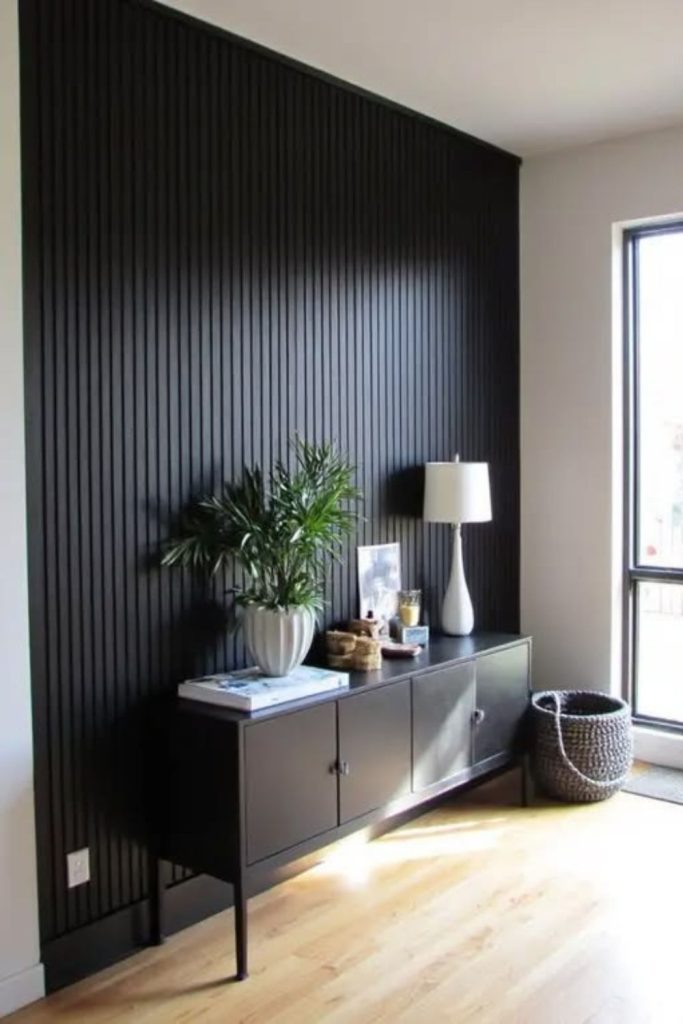Contemporary black slat wainscoting wall