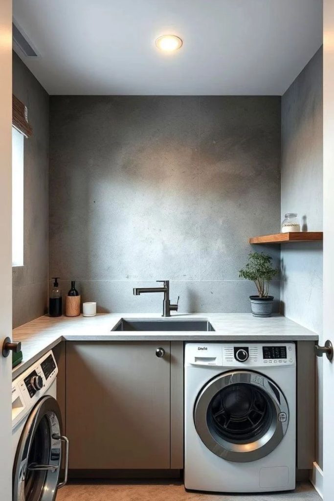 Contemporary concrete utility room design.
