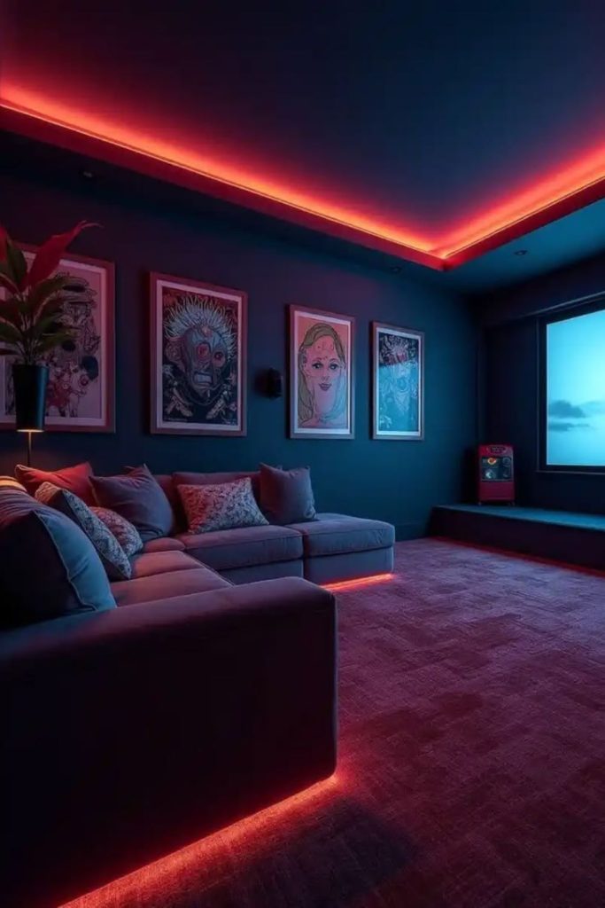 Stylish contemporary family movie theater.