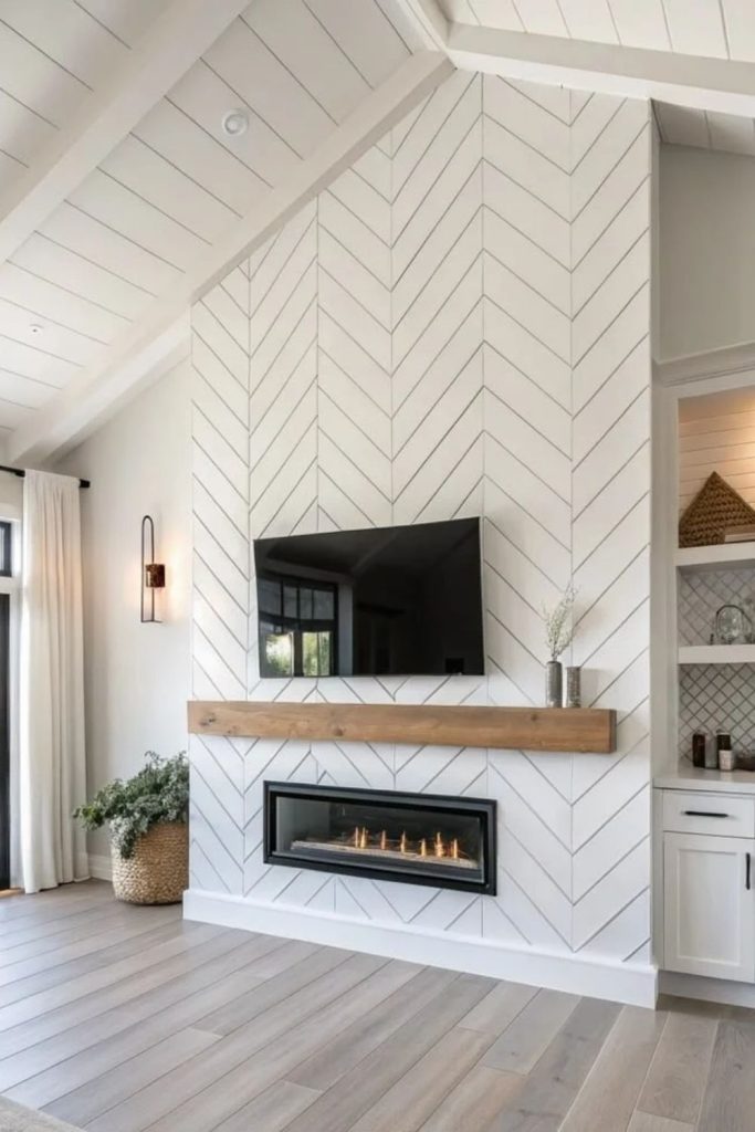 Contemporary geometric shiplap wall design idea.