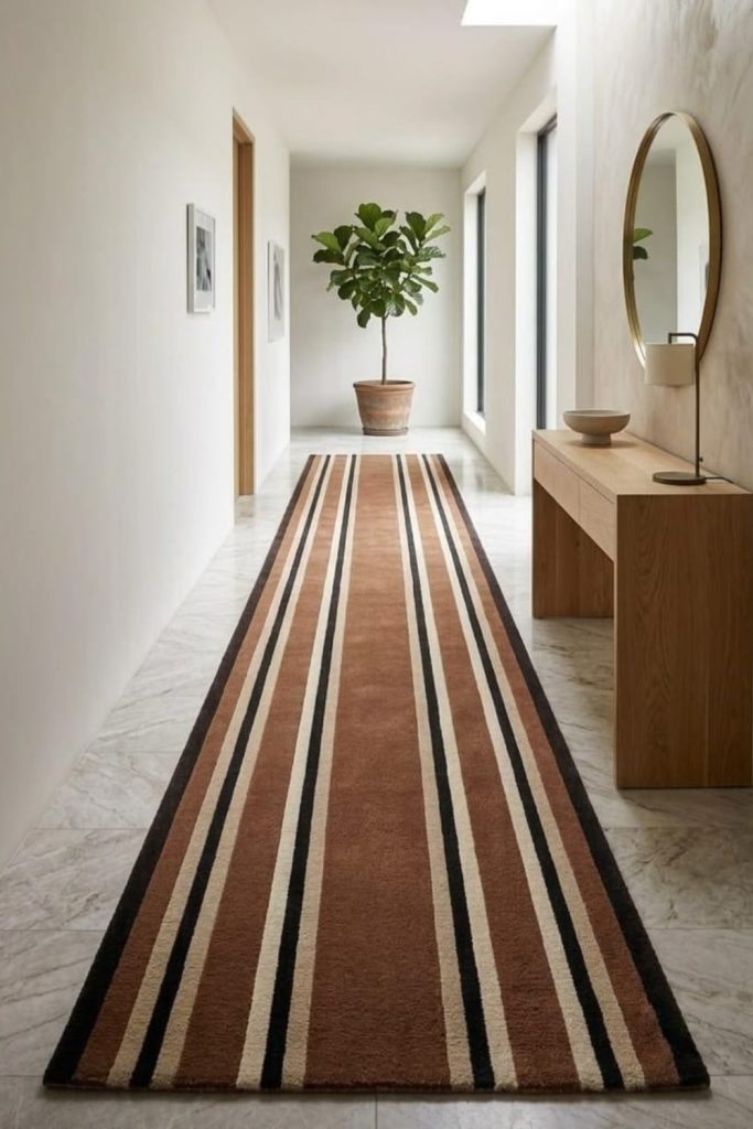 Contemporary abstract hallway runner design.
