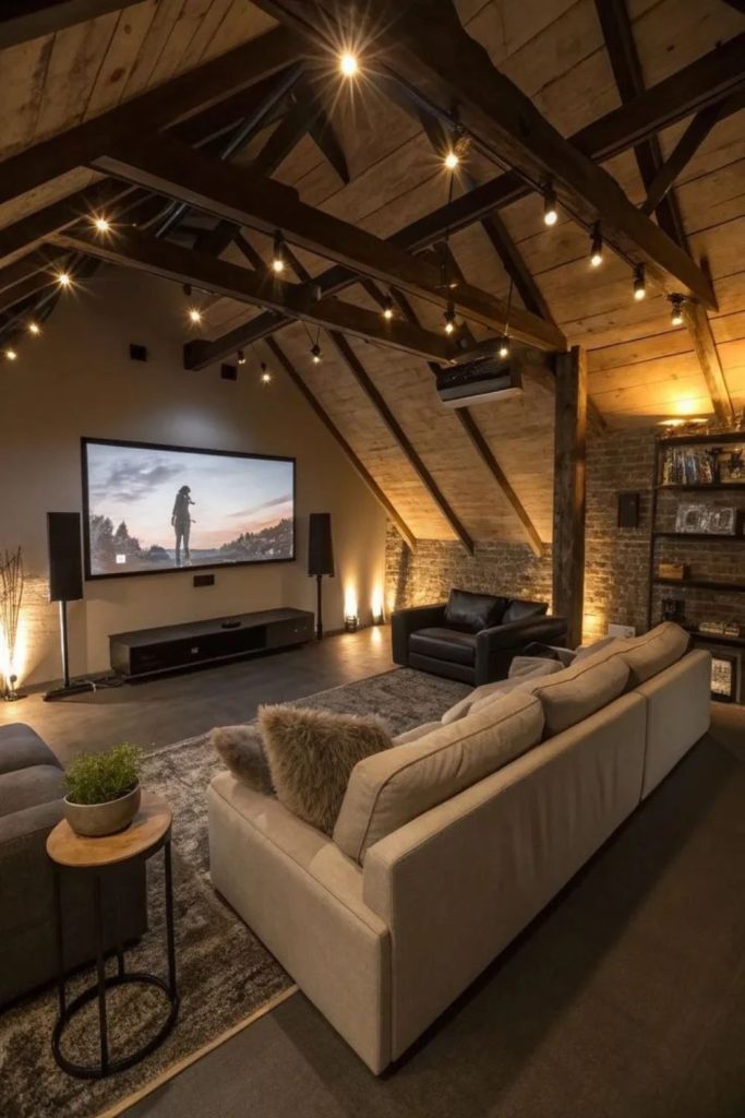 Contemporary loft media room interior