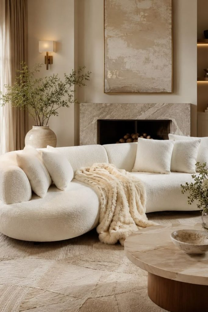 Pebble-shaped contemporary curved living sofa.