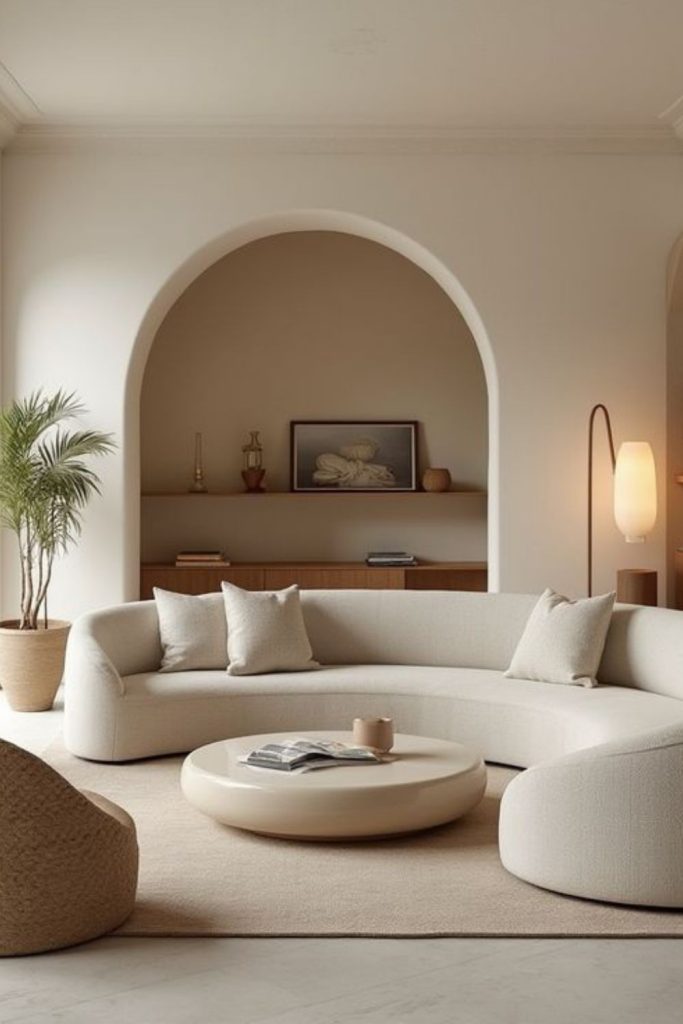 Contemporary resort-style curved sofa lounge.