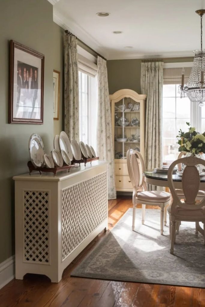 Charming cottage grille radiator cover design.