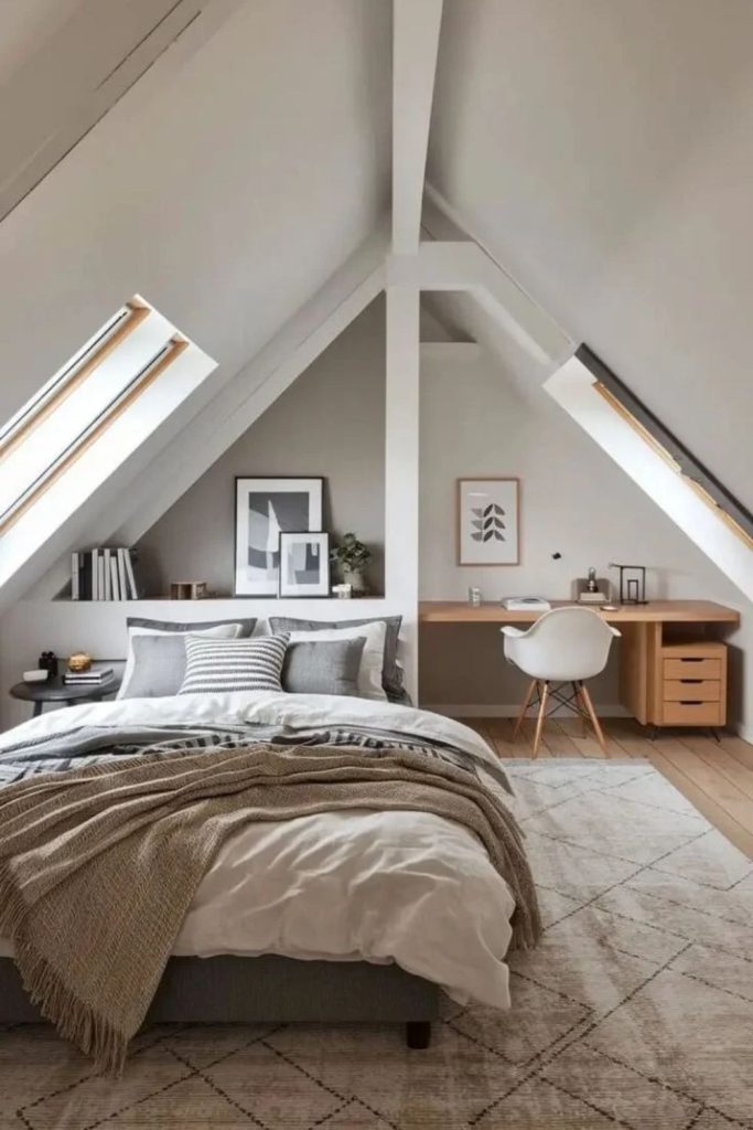 Cozy attic bedroom with skylight