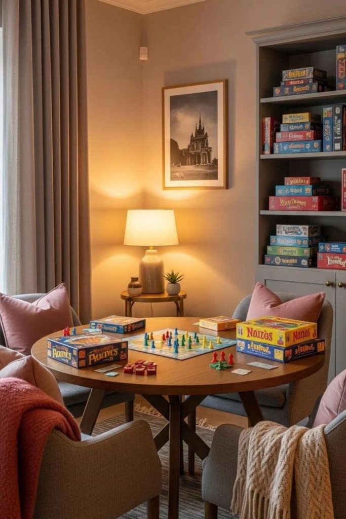 Cozy board game room setup