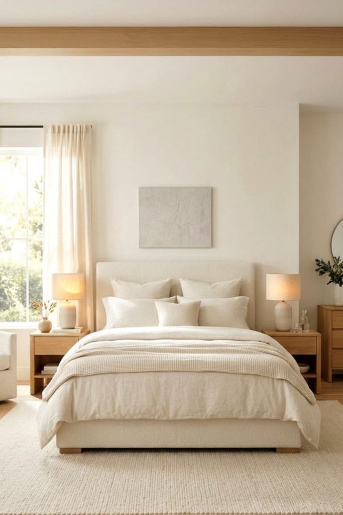 Creamy cloud bedroom with boucle textures.