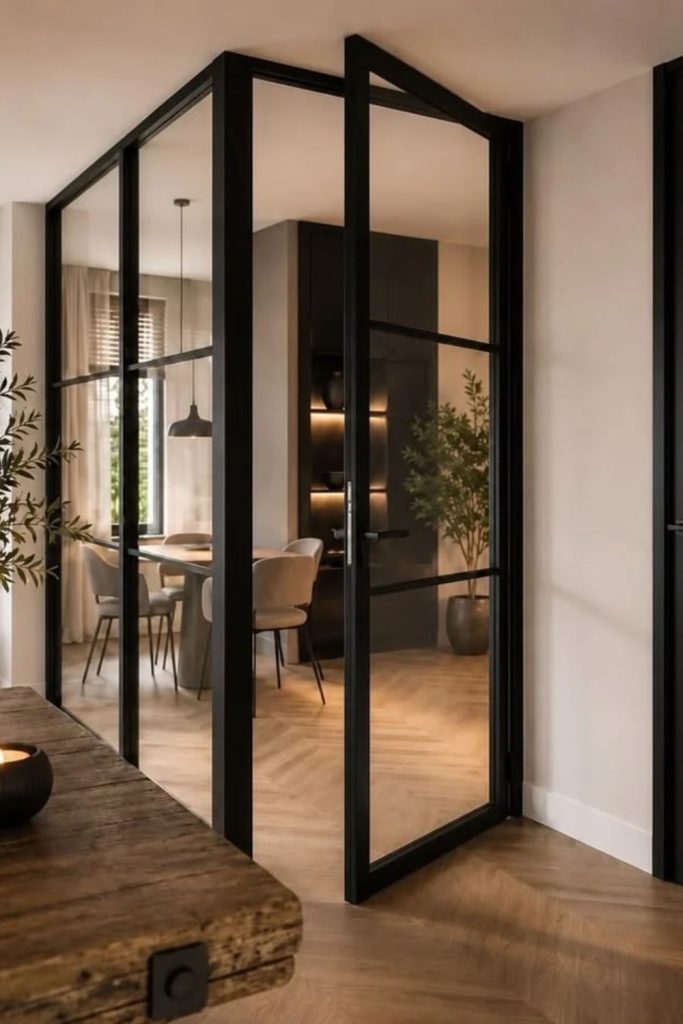 Rustic barnhouse Crittall sliding door
