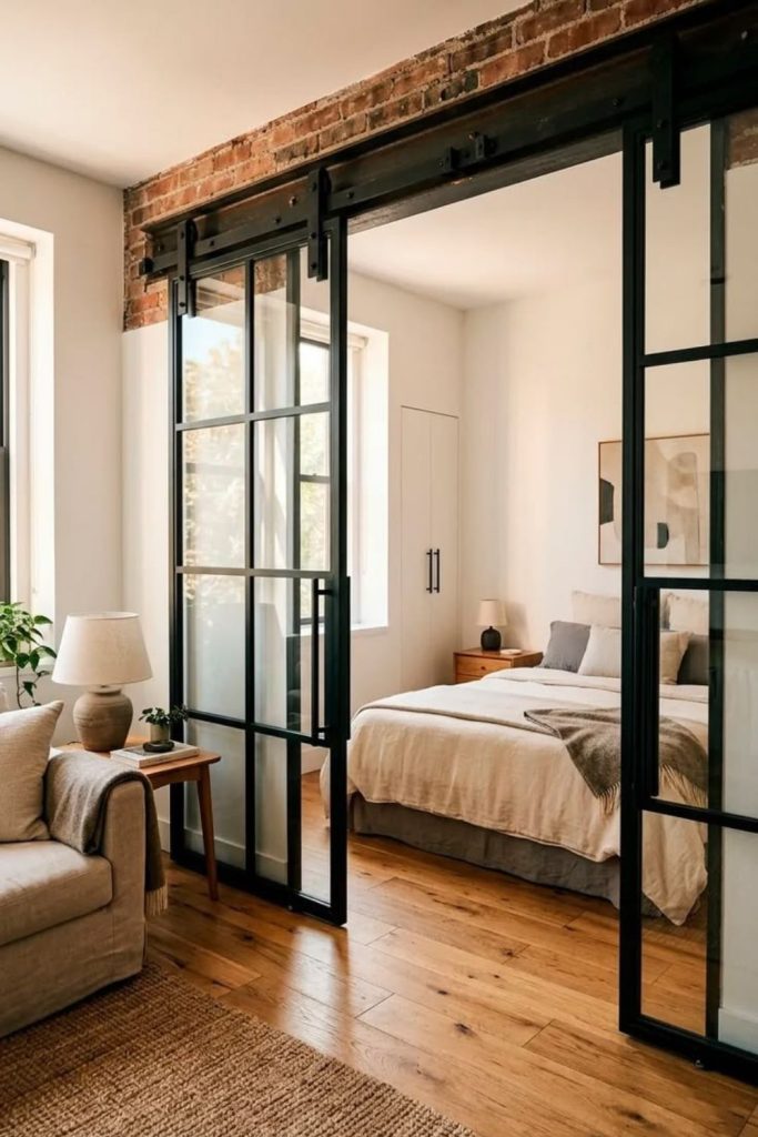 Crittall glass bedroom divider door