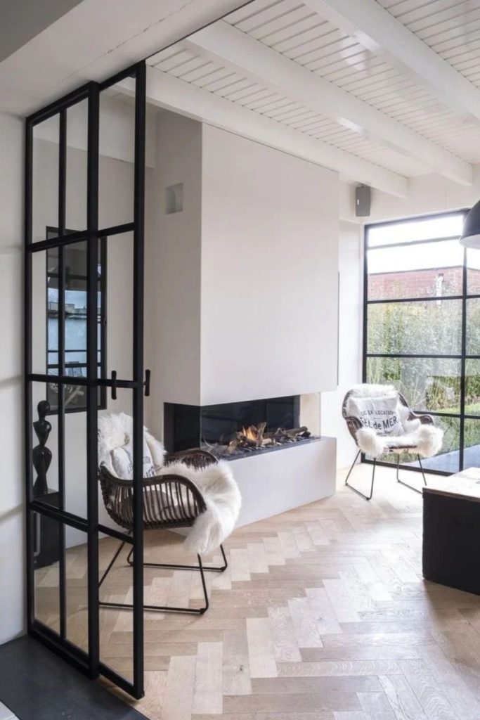 Crittall fireplace room glass door
