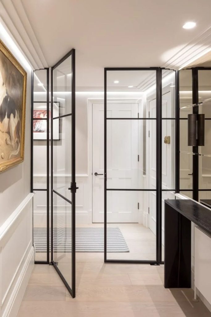 Black Crittall hallway connector door