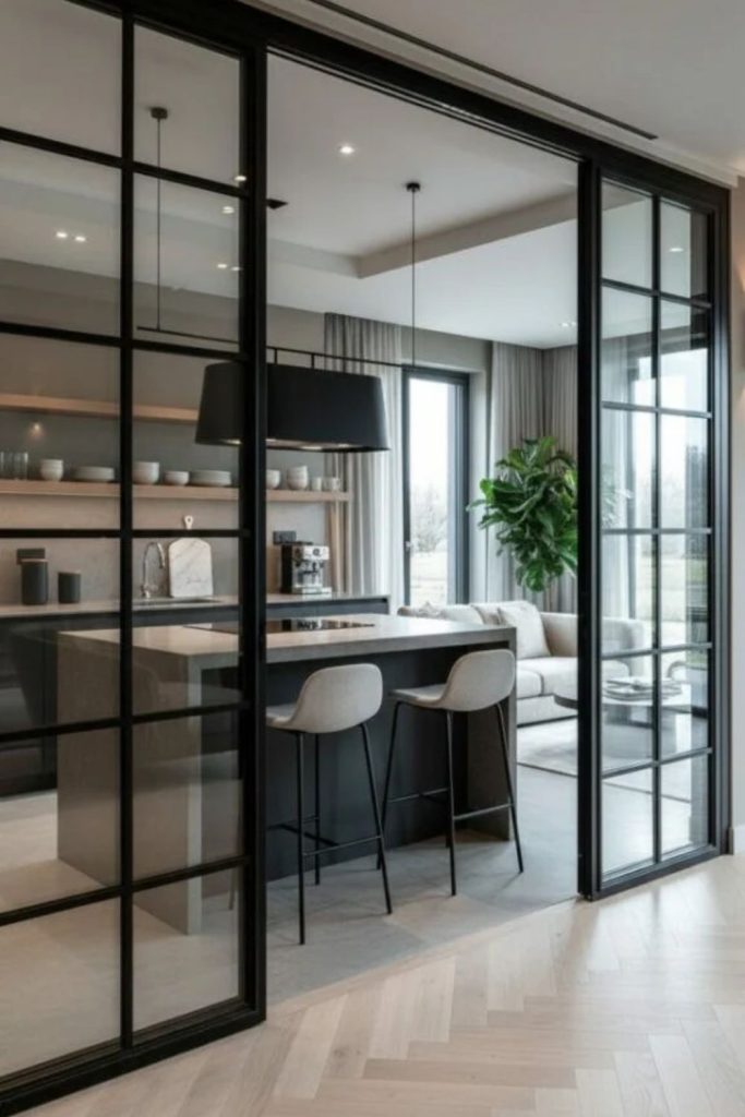 Modern Crittall kitchen divider door