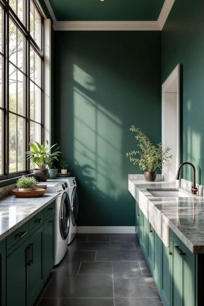 Dark green utility room retreat.