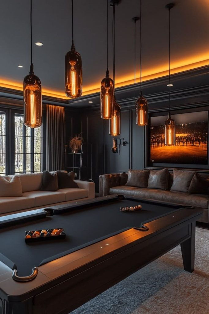 Dark moody gaming room interior