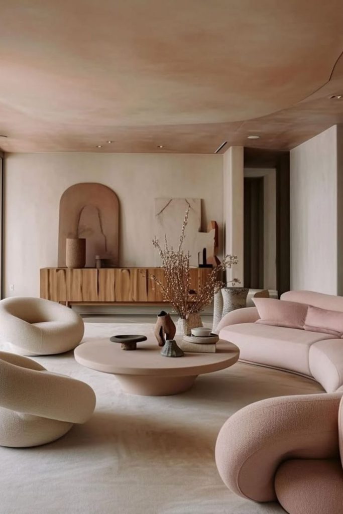 Desert modern curved sofa interior.