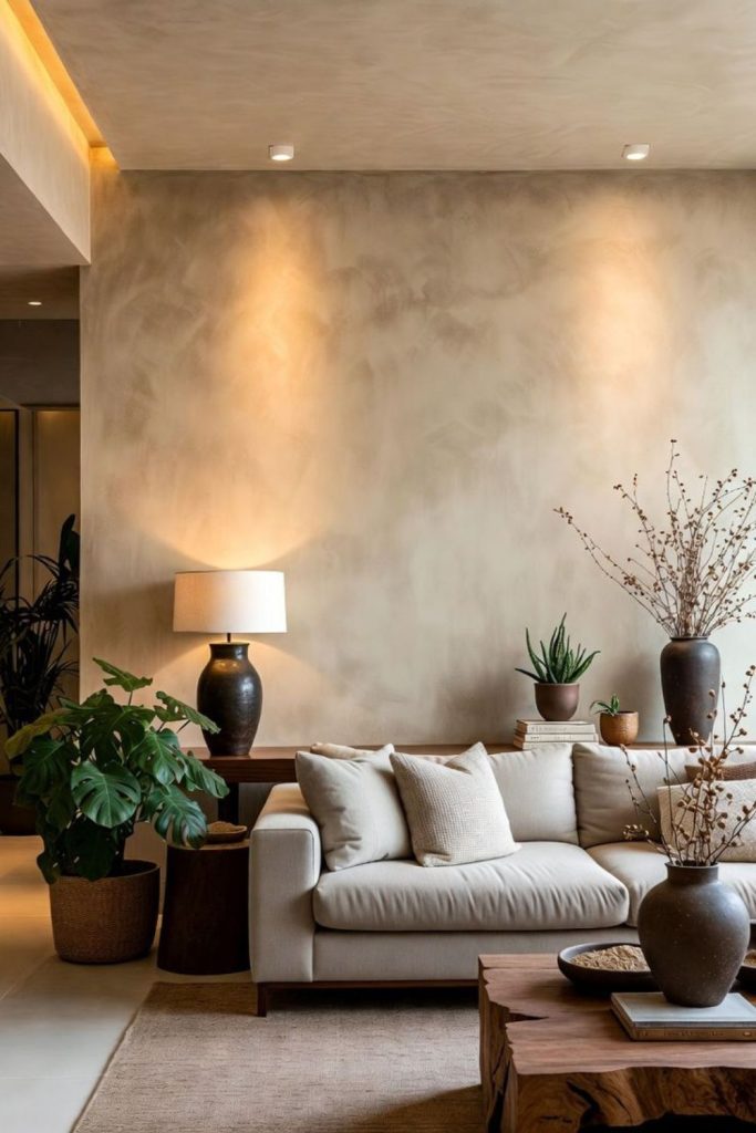 Desert sand earthy limewash wall.