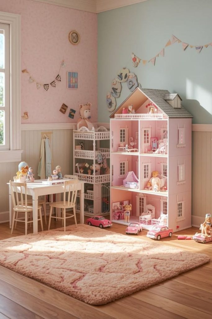 Charming dollhouse village playroom.