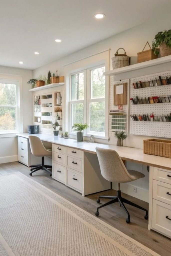Double desk craft room for makers.