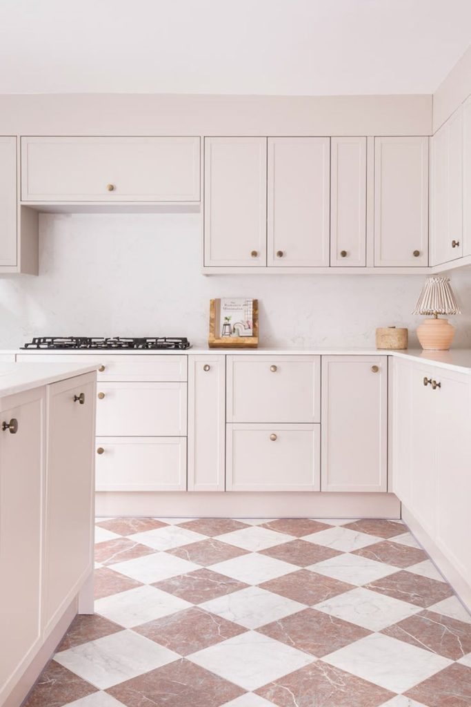 Dusty pink cream checkerboard floor.