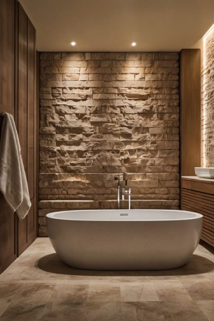 Natural stone earthy ensuite bathroom.