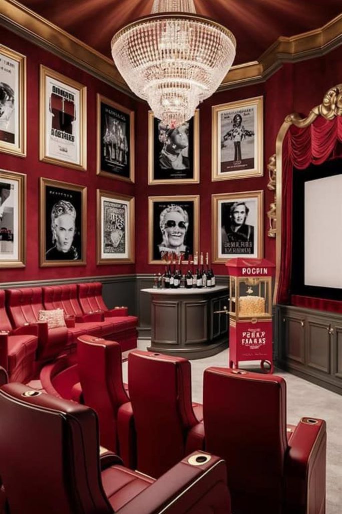 Elegant Art Deco home theater.