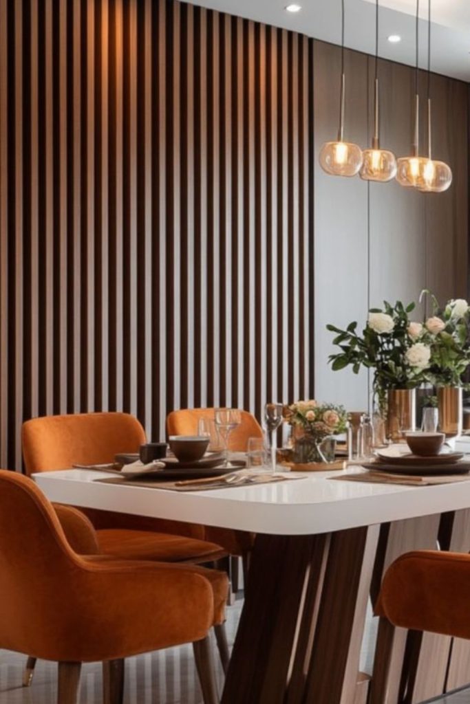 Elegant fluted wall paneling design.