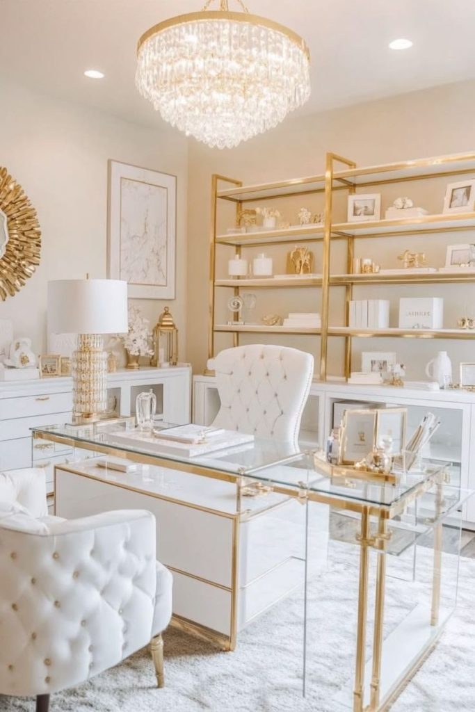 Elegant craft studio with gold accents.