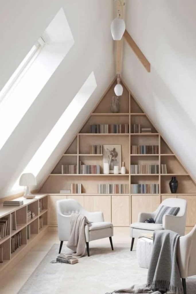 Elegant attic home library design