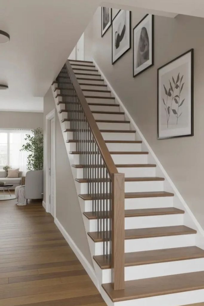 Elegant oak staircase with creamy risers.