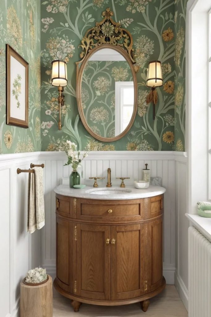 Charming English cottage powder room.