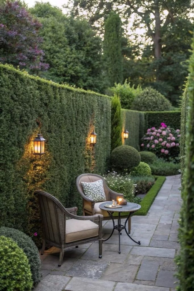 Evergreen courtyard designed for natural privacy.