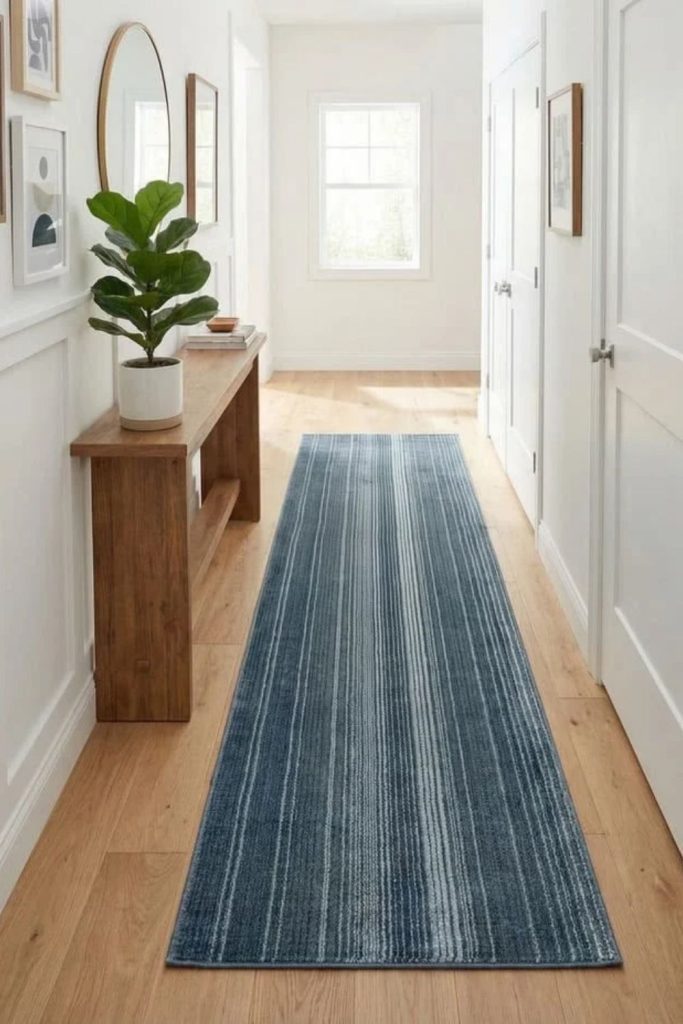 Faded blue vintage hallway runner.