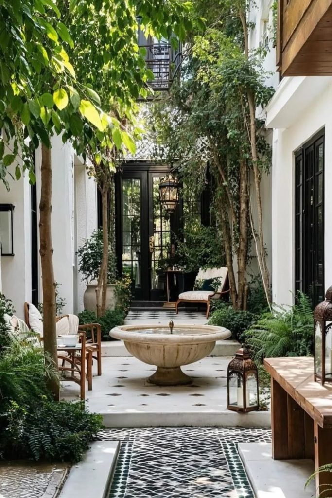 Family-friendly courtyard with open garden space.