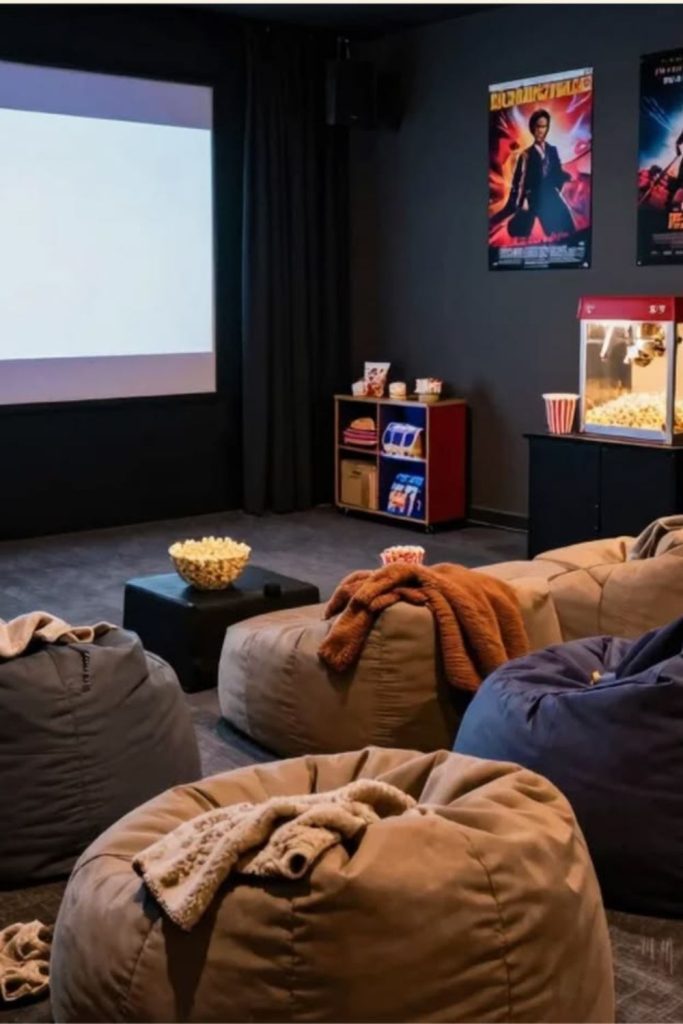 Cheerful family-friendly home movie theater.