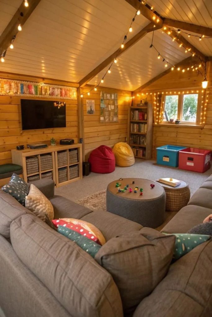 Colorful family friendly games room