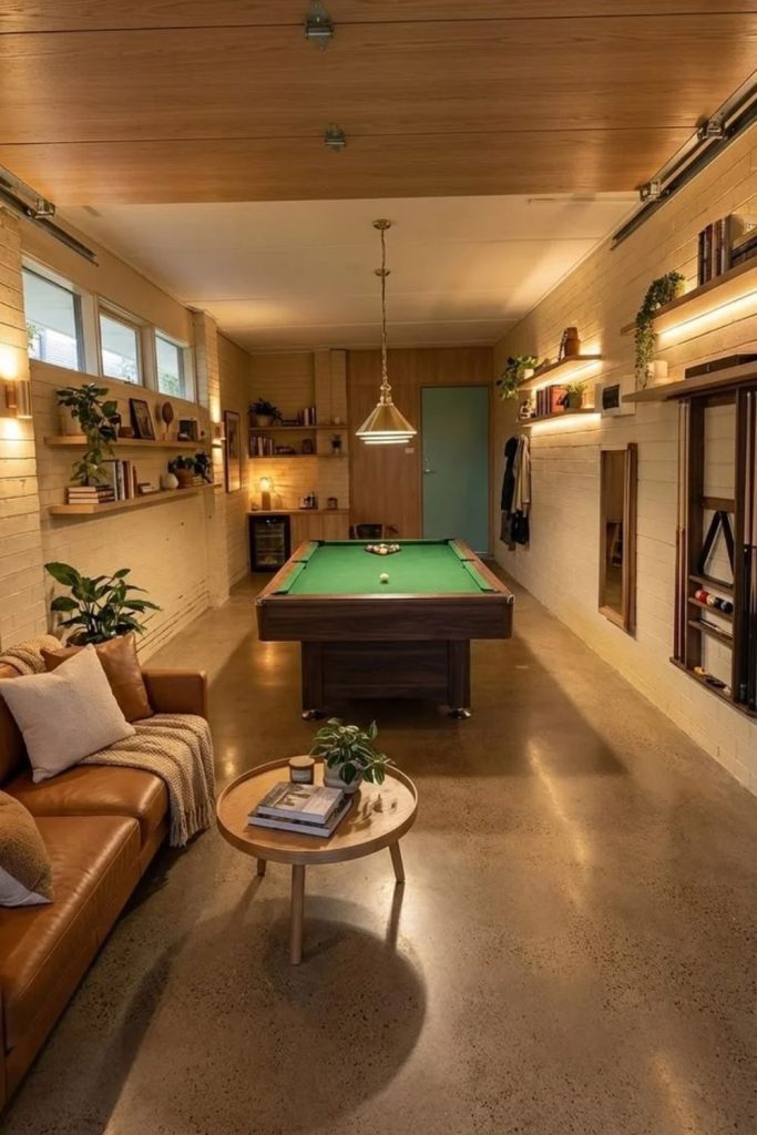 Family game room garage conversion