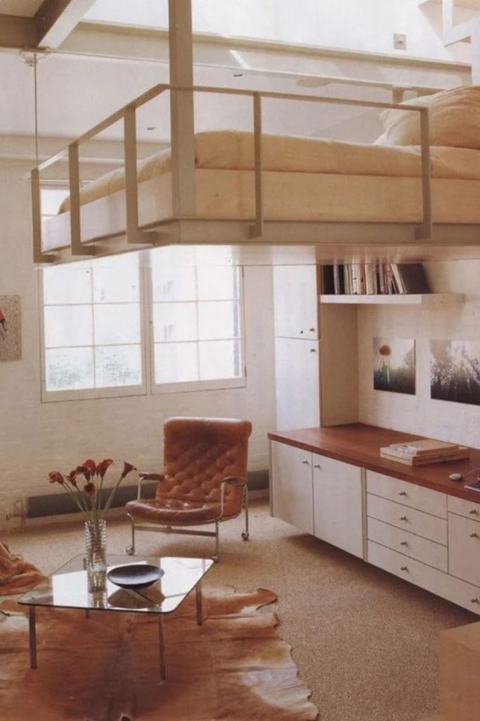 Floating mezzanine loft bedroom design
