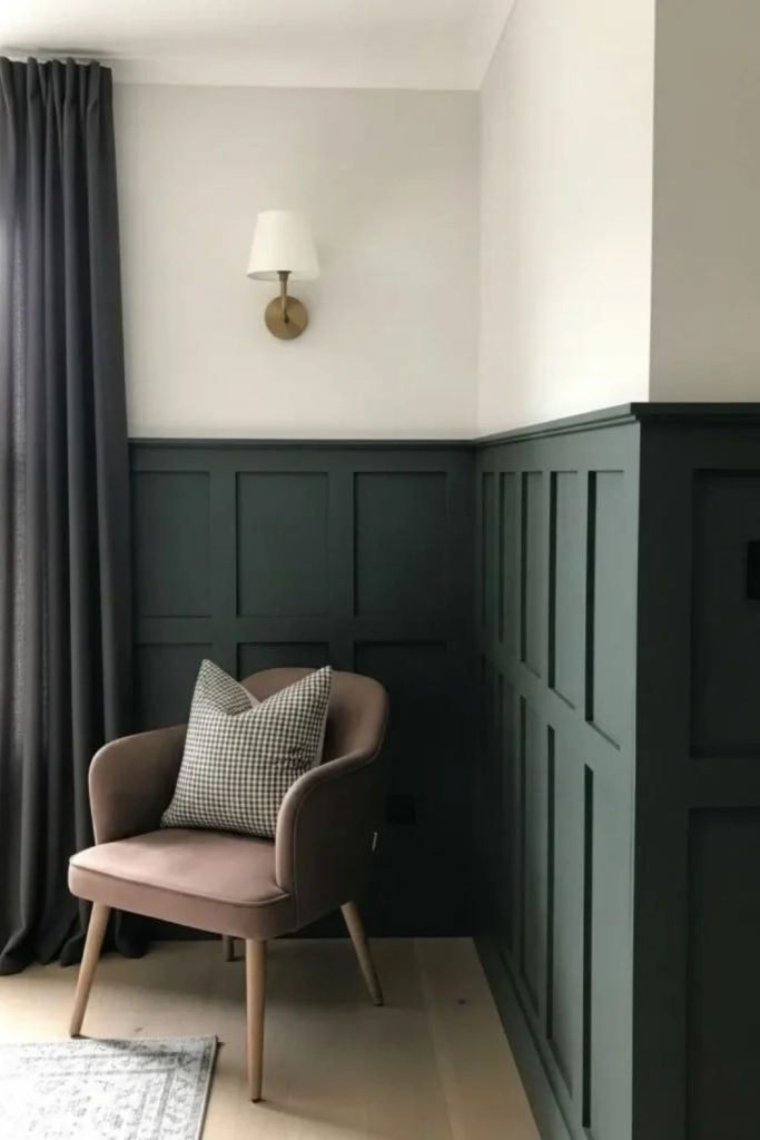 Forest green dado rail walls.